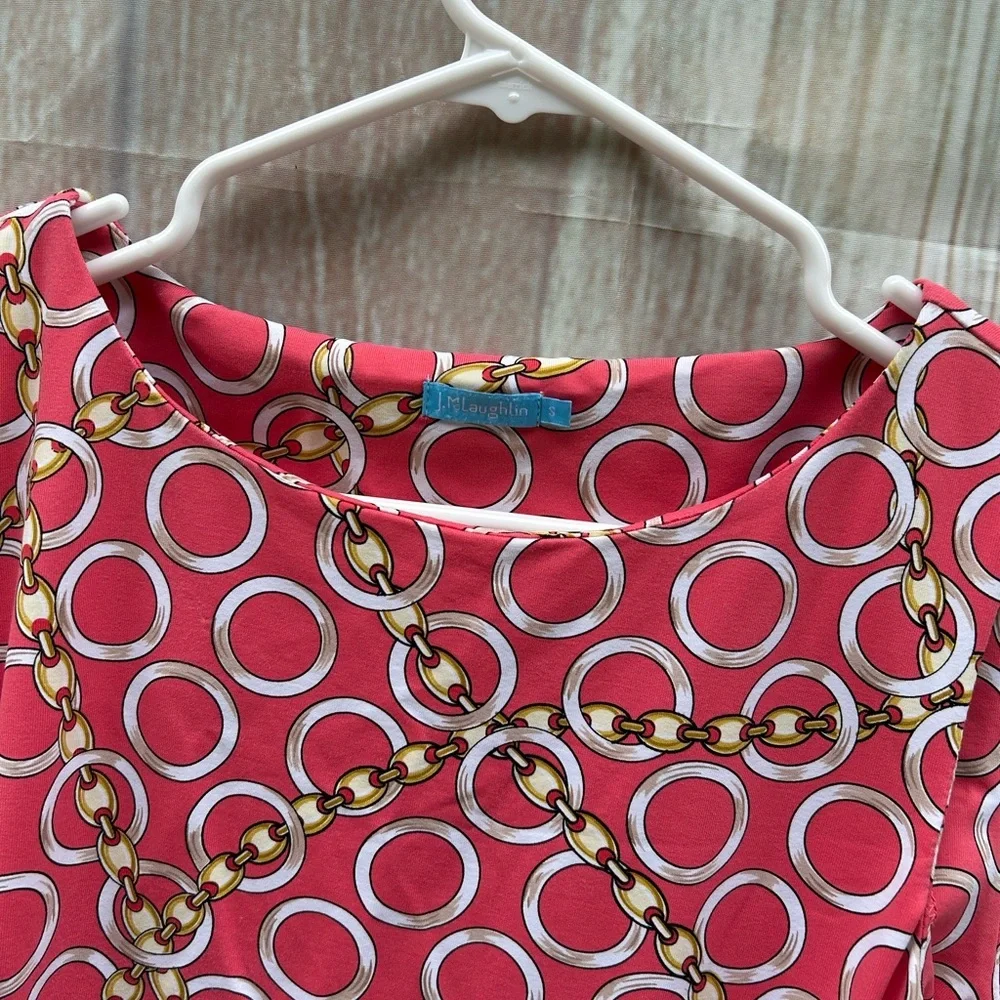 J McLaughlin size S faux wrap stretch dress nautical scarf chain link print